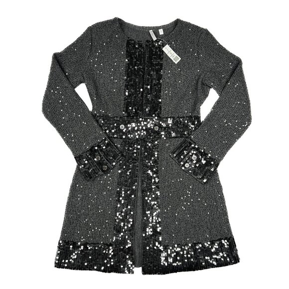 IISLI Elegant Designer Wool Sequins Gray Cardigan Kimono Orig $998! Size 8 - NWT - Picture 2 of 13